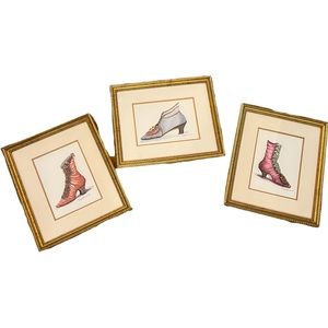 Set of 3 10”x12” Vintage Shoe Portraits in Gold Frames